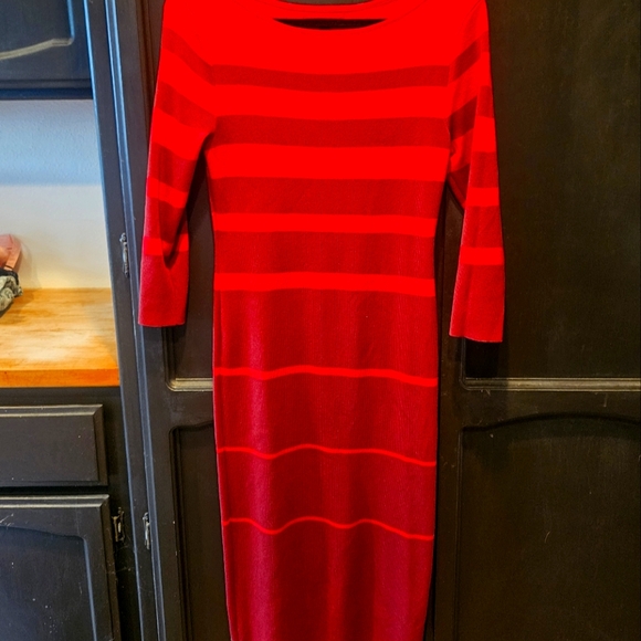 EUC 41 Hawthorn Knit Striped 2 Pattern Bodycon Midi Dress - Picture 1 of 7